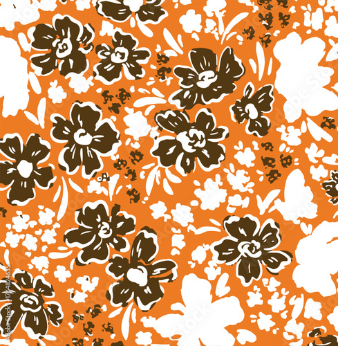 Small flowers, Daisy flowers, pattern on a yellow background with a wild flowers of different sizes artwork for tattoo, fabrics, souvenirs, packaging, greeting cards and scrapbooking