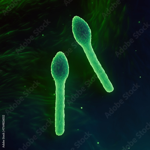 Clostridium Tetani Bacterium Microscopic 3D Render