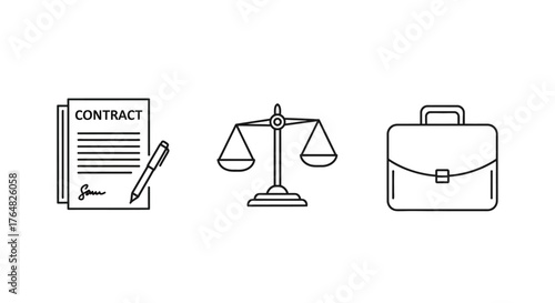 Simple Linear Illustration of a Balanced Scales of Justice Symbol.
