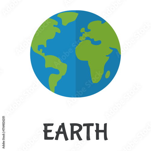 Vibrant flat design icon of Earth, showing green continents and blue oceans, perfect for global themes