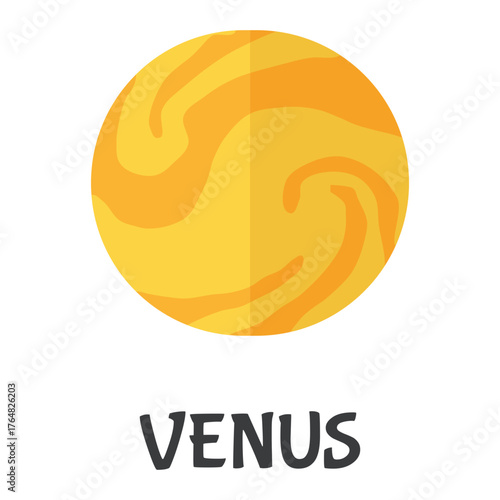 Venus, the yellowish-orange, cloud-shrouded second planet from the Sun, in a modern flat design