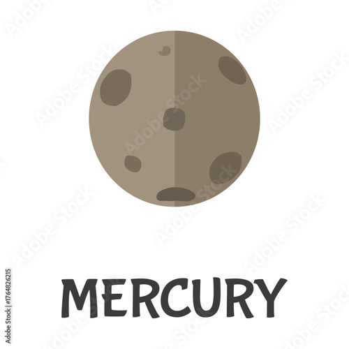 Mercury, the smallest and fastest planet, displaying a heavily cratered surface in flat icon style