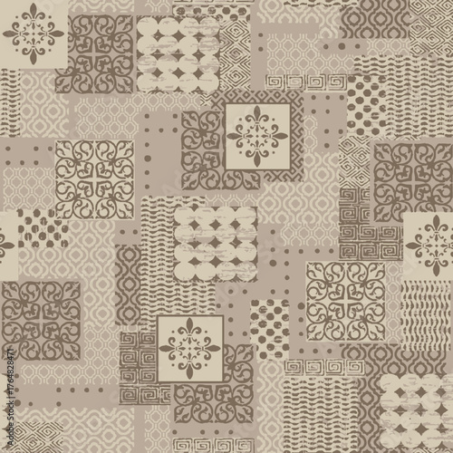 Seamless floral pattern, classic flower ornament, abstract ditsy print in vintage motif. Elegant botanical design of beautiful large wild flowers, leaves, small branches, herbs. Vector illustration.	
