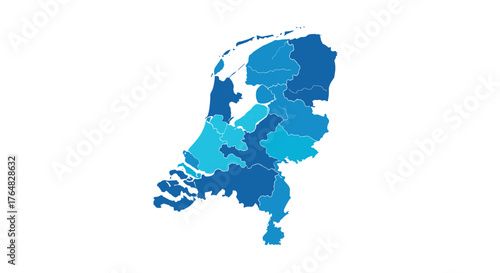 Vibrant map of the Netherlands divided into distinct regions, showcasing a modern and clean design ideal for informational or travel content.