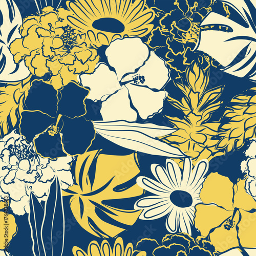 vectors abstract tropical leaf pattern, hand drawn illustration seamless, stylized flower and leaves, backgrounds, wallpapers, fabrics, textiles