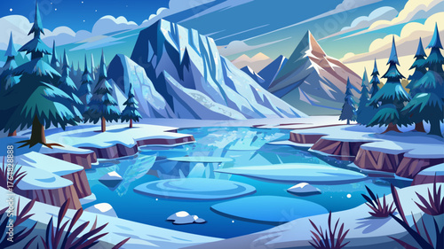 Very beautiful frozen lake viewed from above, revealing detailed ice textures and fractal cracks that resemble natural art under soft northern daylight.