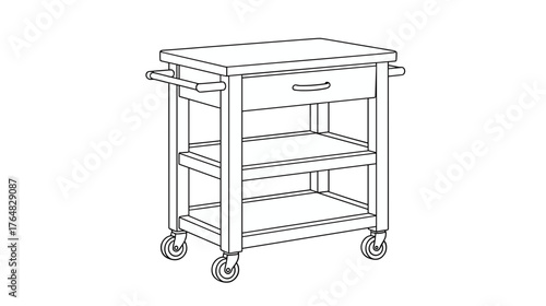 Simple wooden kitchen cart with wheels and storage drawers  