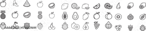 Line Art Variety of Fruits for Healthy Lifestyle Concepts and Food Design Projects Fresh and Natural Produce Icons Black and White