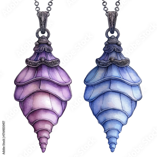 Unicorn Horn Pendant, watercolor painting vector, isolated on a white background.