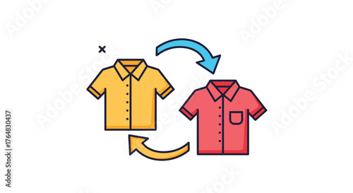 Dynamic exchange icon symbolizing seamless clothing swap or fashion trend rotation with vibrant appeal