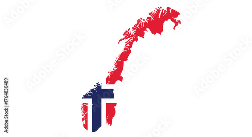 Bold Norway map silhouette proudly displays vibrant national flag colors evoking patriotism and heritage for global representation