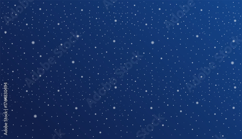 Beautiful falling snowflakes on blue background. Winter snowfall wallpaper with ice particles and magical frosty atmosphere. Vector illustration.