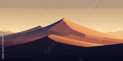 Desert Sand Dunes Landscape At Sunset With Gradient Sky