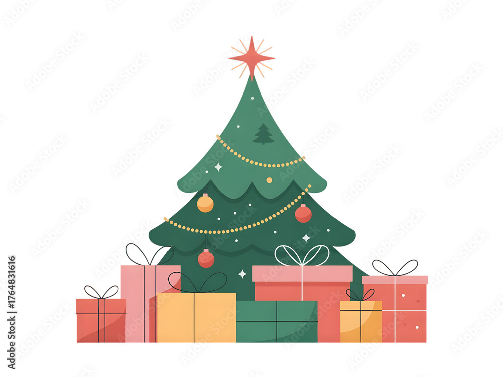 Fototapeta premium 🎄 Festive Christmas Tree with Ornaments and Gift Boxes