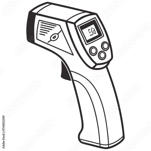 Infrared Thermometer Icon – Minimalist Black and White Vector of Handheld Device with Temperature Display
