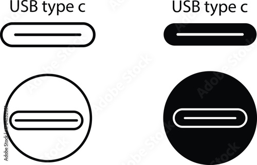 USB type c charger icon. thunderbolt interface lightning port socket connector. data cable connectors sign
