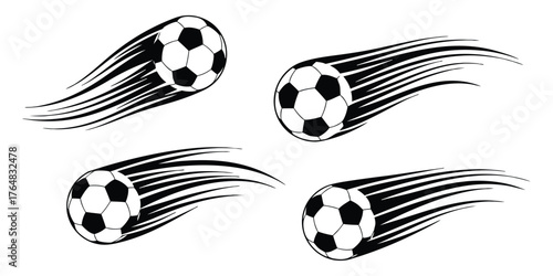 Monochrome Soccer Ball Speed Graphic Set Vector Dynamic Football Motion Elements Black and White Action Streaks for Logo Print and Sport Design
