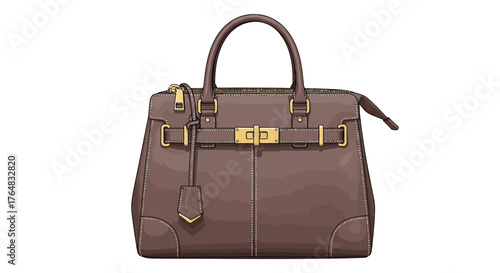 Elegant Dark Brown Leather Handbag with Gold Hardware, Stylish Accessory for Women