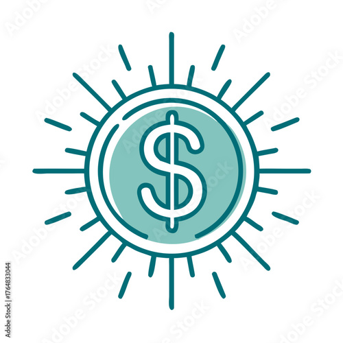 Dollar Symbol with Rays Icon for Web and Graphic Design