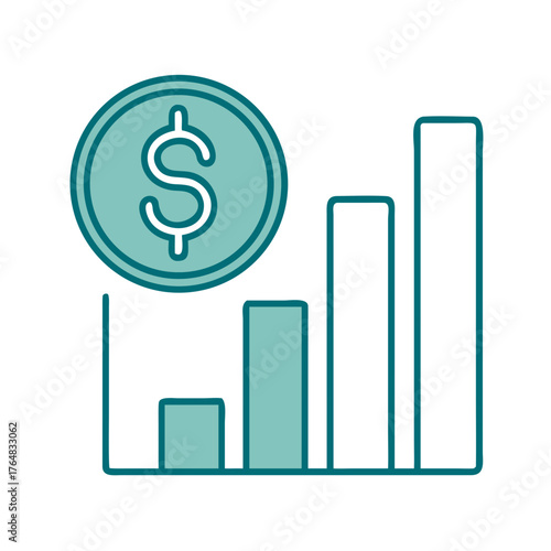 Dollar Sign with Bar Chart Icon for Web and Graphic Design