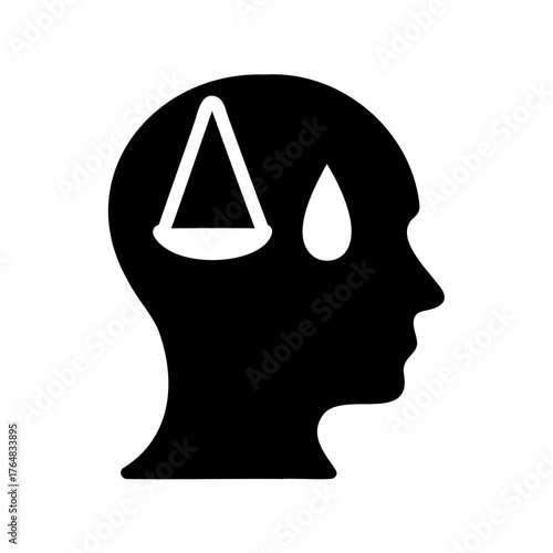Brain and head showing balance of justice and dropping tear concept