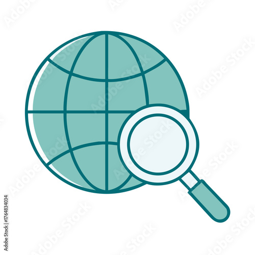 Globe with Magnifying Glass Global Search Icon for Web and Graphic Design
