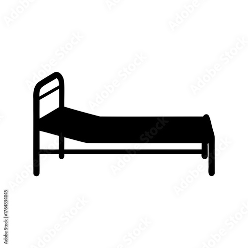 Simple Single Metal Bed Silhouette on White Background for Easy Use
