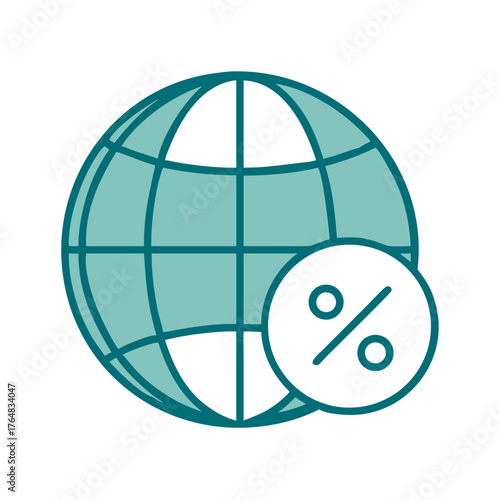 Globe with Percentage Sign Global Statistics or Report Icon for Web and Graphic Design