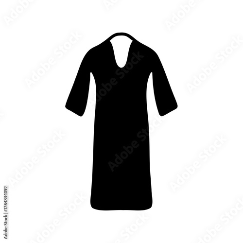 Black tunic style dress with short sleeves and rounded neckline