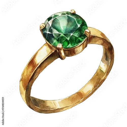 Tsavorite Ring, watercolor illustration vector, isolated on a white background.