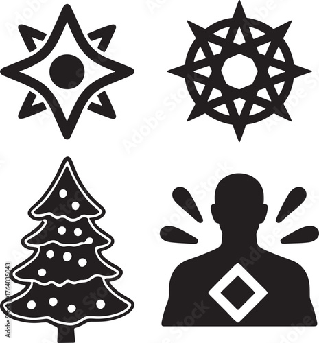 Abstract Star, Human Silhouette, and Christmas Tree Icons