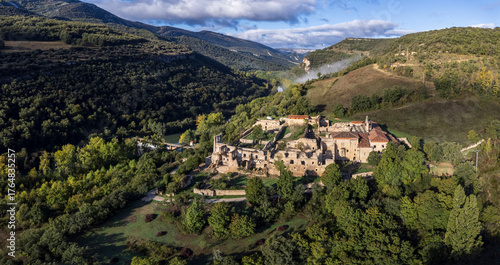 Monastery of Santa Maria de Rioseco, View of the monastery and its surroundings, Manzanedo Valley, Castile and Leon, Spain