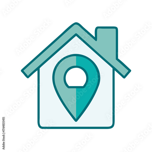 Home with Map Pin Icon for Web and Graphic Design