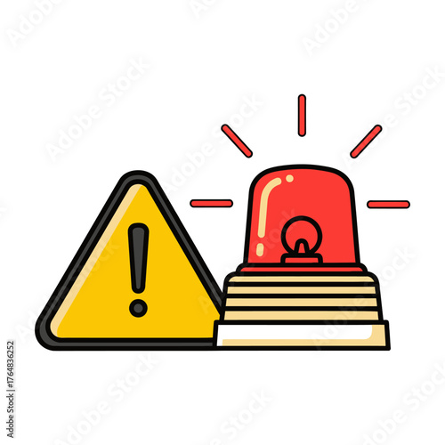 Wallpaper Mural Yellow warning triangle with exclamation mark and red flashing alarm light warning sign Torontodigital.ca