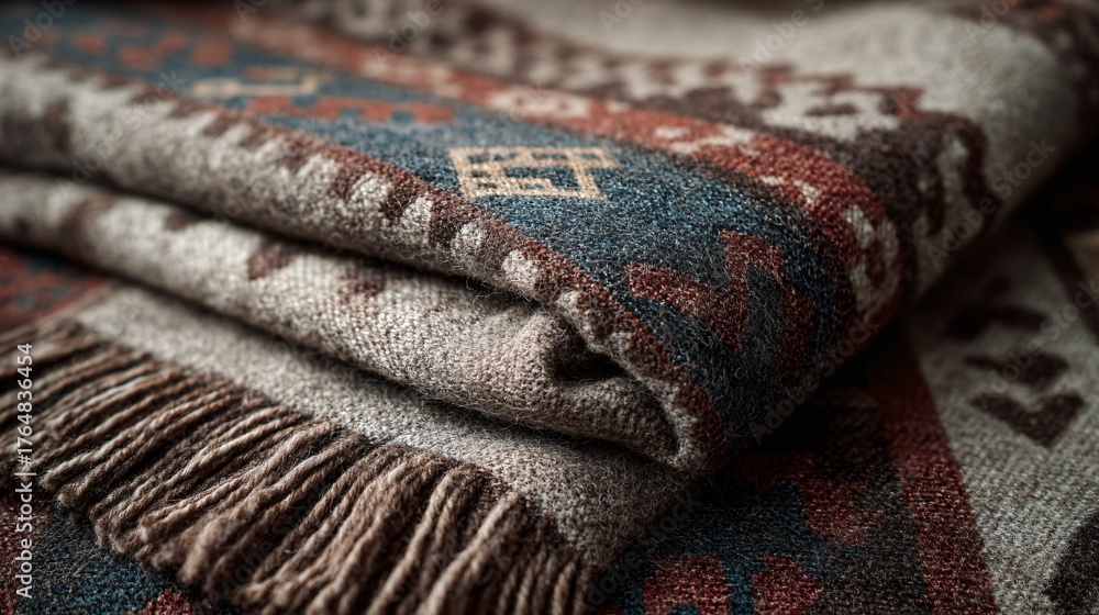 Fototapeta premium Peruvian alpaca poncho with Japanese minimalist pattern design