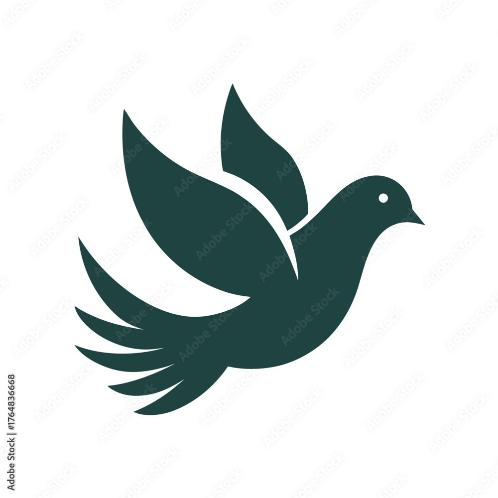 Fototapeta premium Minimal bird of peace silhouette dove vector harmony and hope illustration with white background