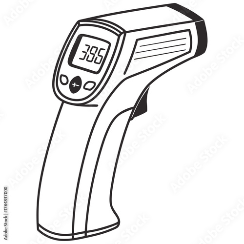 Infrared Thermometer Icon – Minimalist Black and White Vector of Handheld Device with Temperature Display