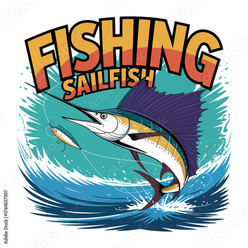 Dynamic Sailfish Leaping from Turquoise Water Chasing Fishing Lure ocean