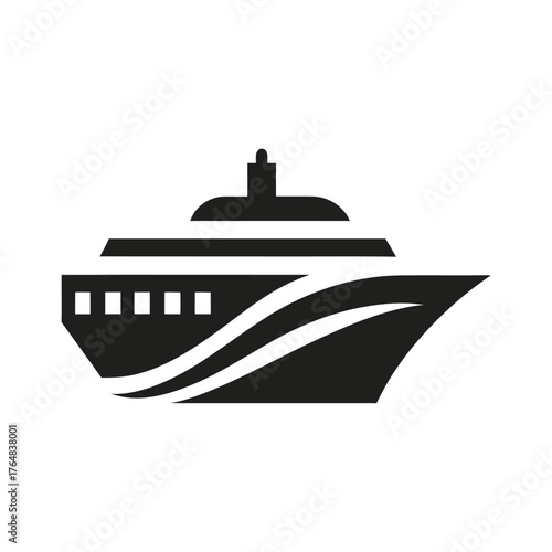 Minimal passenger ship silhouette vector cruise travel ocean liner illustration