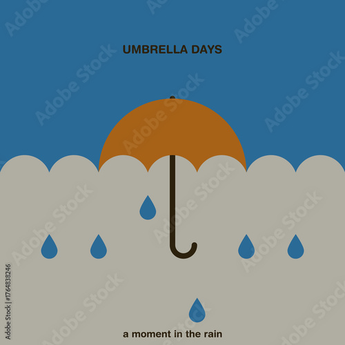 Umbrella flat vector illustration with raindrops. Rainy Weather. Nature. Seasons.	