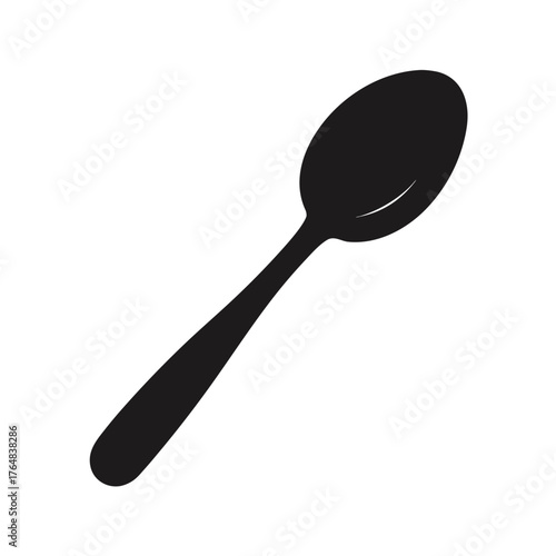 Minimal spoon silhouette vector kitchen utensil tableware icon simple design with white background