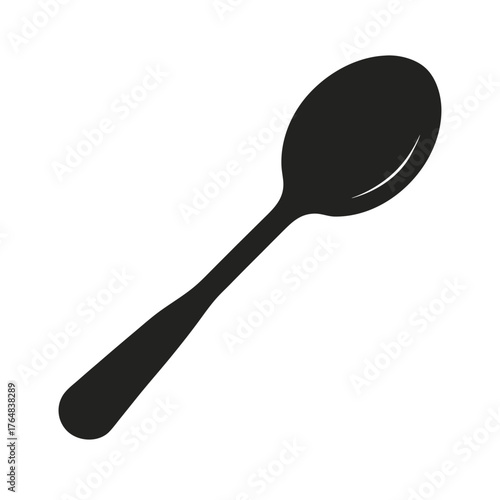 Minimal spoon silhouette kitchen utensil vector tableware icon illustration with white background