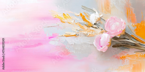 Delicate Pink Flowers on Textured Background Abstract Floral Composition