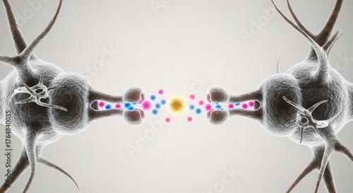 Neuron Synapse Connection with Neurotransmitter Molecules - Neurological Science and Brain Chemistry
