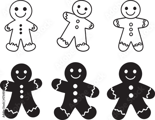 set of gingerbread men. Gingerbread Man Silhouette Icon Set – Christmas Cookie Vector Design
