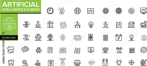 50 Artificial Intelligence & Science Line Icons Set
