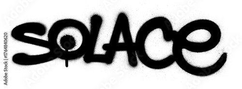 graffiti solace word sprayed in black over white