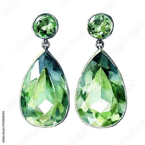 Tourmaline Earrings, watercolor vector, isolated on a white background.