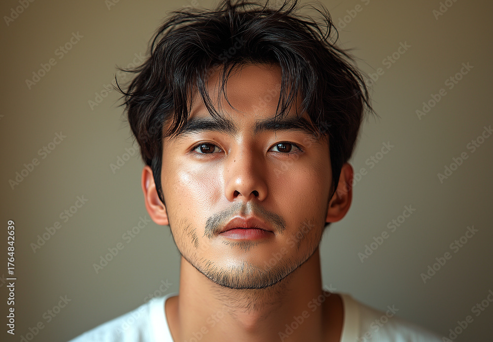 Fototapeta premium Close-up portrait of a man with dark hair and eyes