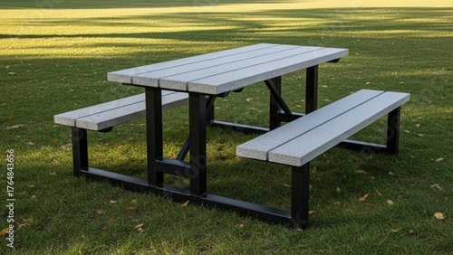 Wallpaper Mural Durable Recycled Plastic Picnic Table with Benches Set on Grassy Lawn Torontodigital.ca